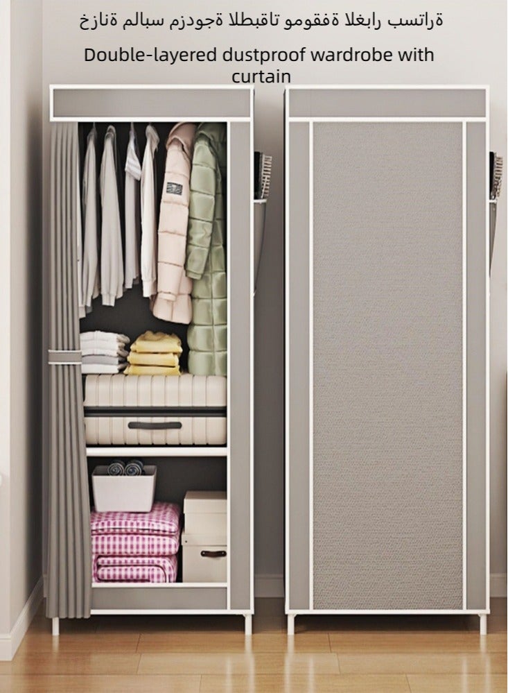 خزانة ملابس قابلة للنقل مع سكة تعليق وستارة باب - خزانة ملابس قائمة بذاتها مع أرفف، منظم خزانة، سهلة التجميع، تصميم موفر للمساحة لغرفة النوم - Image 1